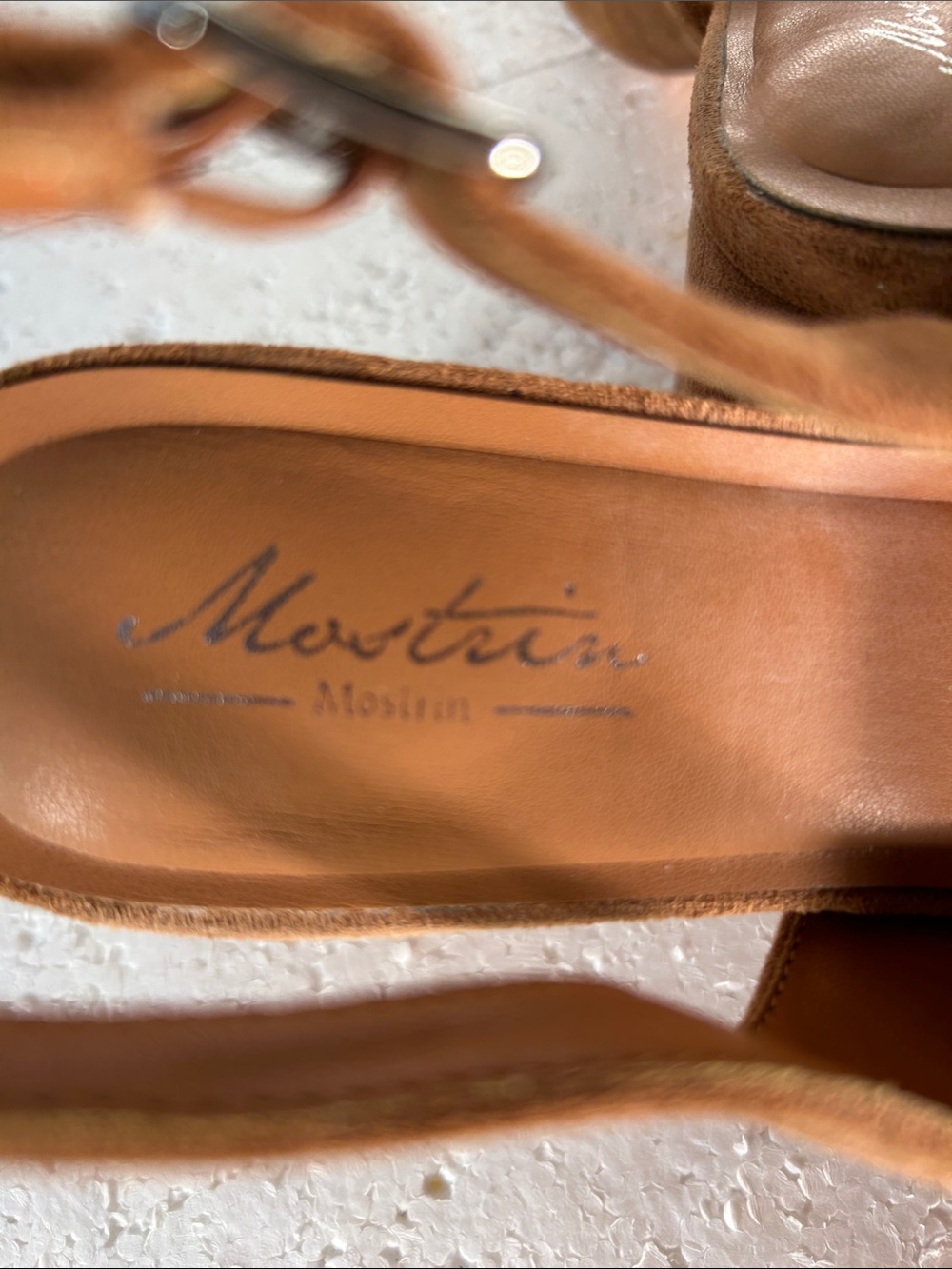 Mostrin SZ 8.5 Camel Suede Block Heel Slingback Office Dressy Chic Closet Staple - Picture 14 of 14